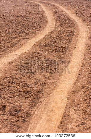 Track Wheel On The Ground. Wheel Truck That Left Traces On The Ground.