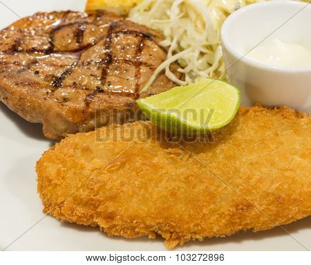 Breaded Fish Steak With A  In Selective Focus