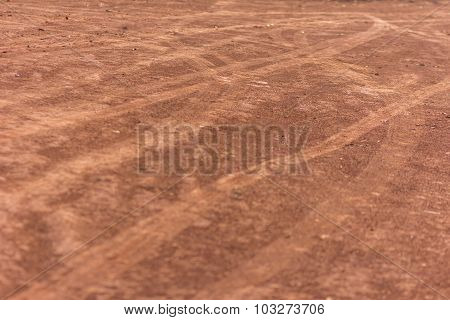 Track Wheel On The Ground. Wheel Truck That Left Traces On The Ground.