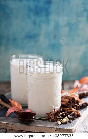 Warm frothy milk with spices