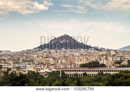 Athens And Lykavitos Hill On A Reainy  Day, Athens, Greece