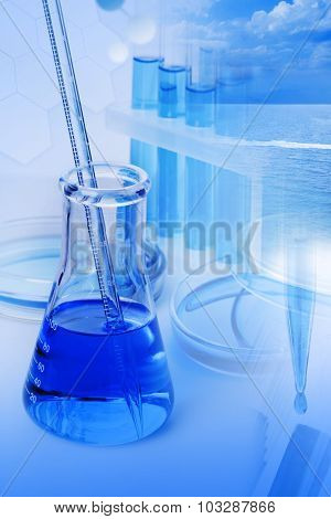 Laboratory Equipment With Blue Liquid (water)