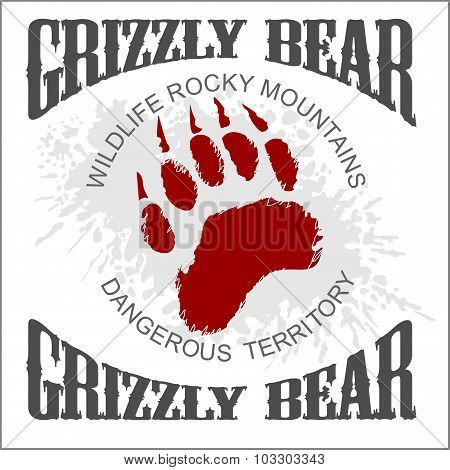 Grizzly Bear footprint emblem - vector illustration