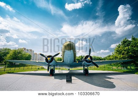 Lisunov Li-2 of Soviet Air Force standing near building Beloruss