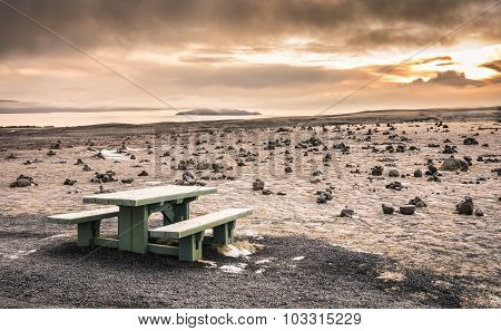 Desert Landscape In Iceland At Sunset