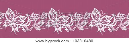 Abstract Ribbon Lace With Flowers And Butterflies