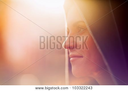 Sunshine Outdoor Portrait Of Smiling Pretty Girl