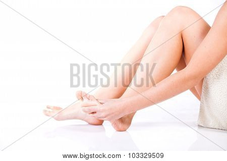 Woman Massaging Her Aching Foot, Female Problem