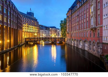 Canal at dawn in Hamburg