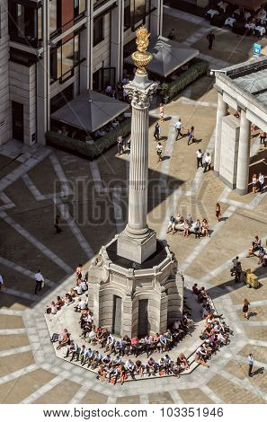 Aerial View Of Paternoster Column And People Surround In London, England