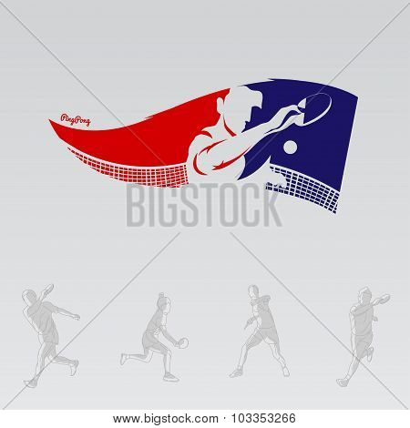 The flag with the symbol of the player ping pong on a gray background.