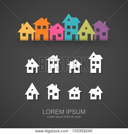 Suburban homes icon set