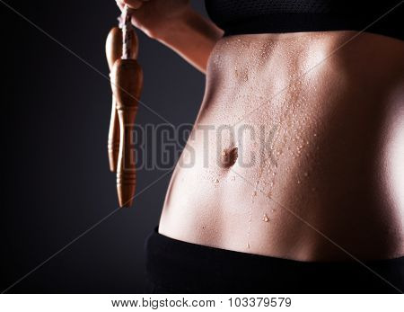 Fitness Woman After Exercise With Jumping Rope