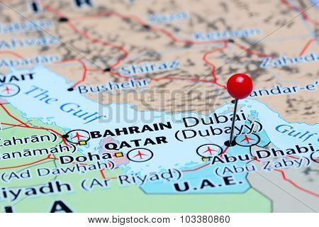 Dubai pinned on a map of Asia