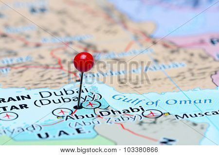 Dubai pinned on a map of Asia