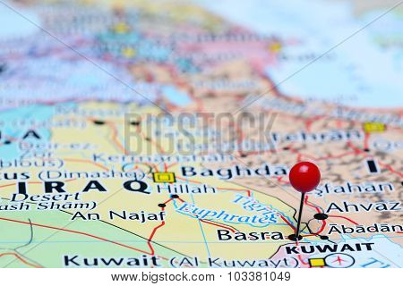 Basra pinned on a map of Asia