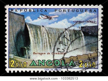 ANGOLA - CIRCA 1965: a stamp printed in Angola shows Cambambe Dam, Cambambe Hydroelectric Power Station on Kwanza River, circa 1965