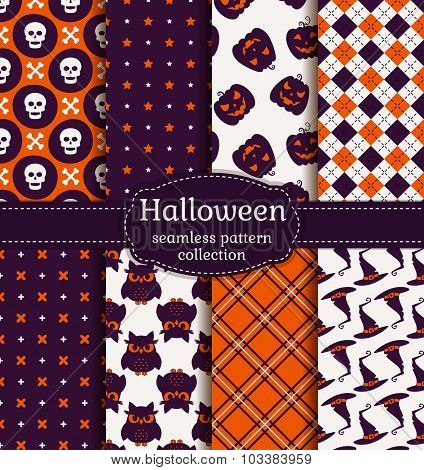 Halloween Seamless Patterns. Vector Set.