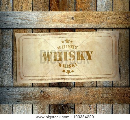 Stamp Whisky Label Old Wooden Box