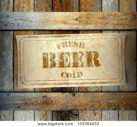 Stamp Fresh Cold Beer Label Old Wooden Box