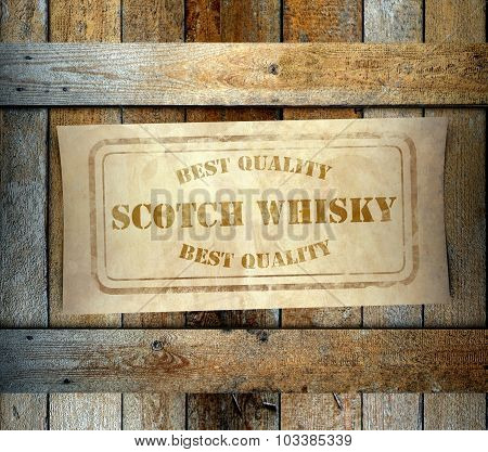 Stamp Best Quality Scotch Whisky Label Old Wooden Box