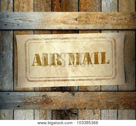 Stamp Air Mail Label Old Wooden Box