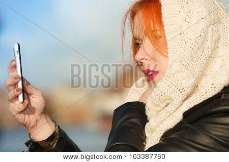 Woman Fashion Girl With Smartphone Outdoor