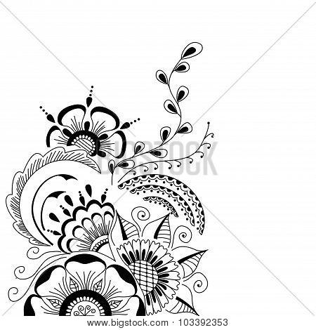 Hand-drawn cute abstract floral elements  in mehndi style.