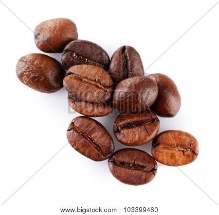Brown coffee beans isolated on white