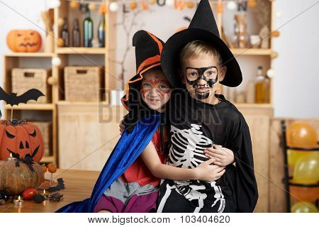 Children in Halloween costumes