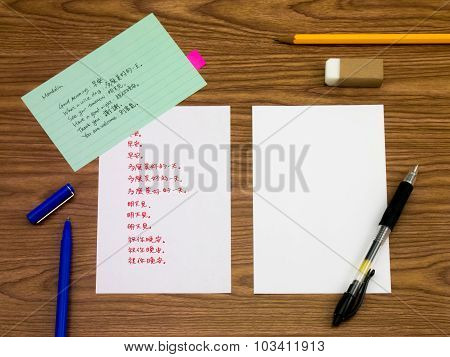 Mandalin; Learning New Language Writing Words On The Notebook