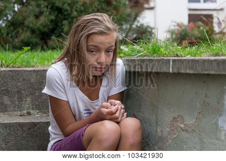 Sad Abused Child Outside