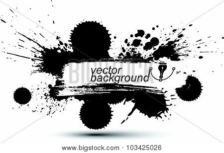 Vector ink splash monochrome seamless pattern with rounded overlap shapes, black and white graphic