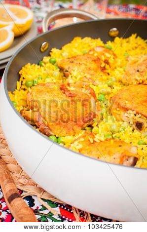 Chicken Thigh And Rice Biryani With Green Peas