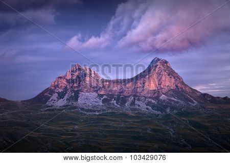 Mountain Rocky Peaks At Beautiful Sunset