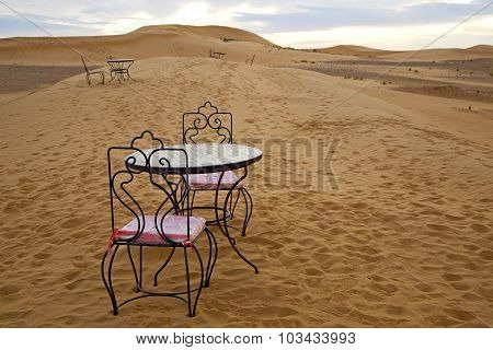 Table And Seat In Desert  Sahara Morocco    Africa Yellow Sand