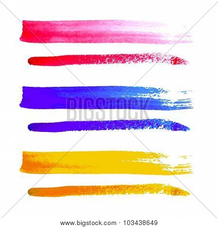 Vector set of colorful brush strokes on white background.