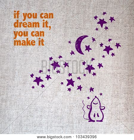 Cute romantic poster with lettering mouse and stars. Lovely card template.