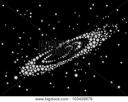 Picture of cosmic space galaxy made with crystal rhinestones on black background. Hand made picture