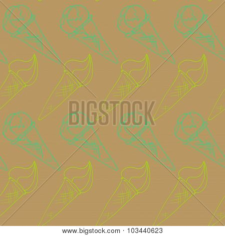 Vector hand drawn ice cream pattern. Brown stroke illustration. Dessert ornament with ice cream pear