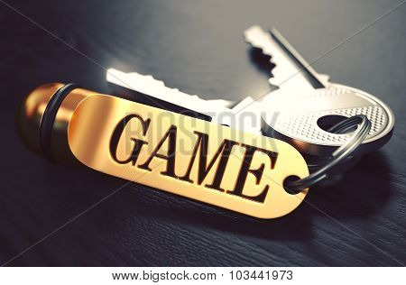 Game - Bunch of Keys with Text on Golden Keychain.