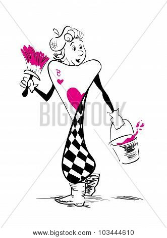 Vector hand drawn illustration of Jack of hearts card from magic deck isolated on white background.