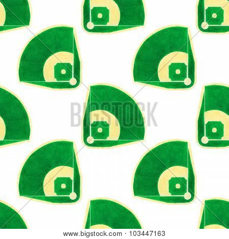 Baseball field. Seamless pattern with hand drawn baseball diamond on the white background.