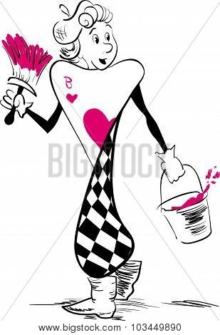 Vector hand drawn illustration of Jack of hearts card from magic deck isolated on white background.