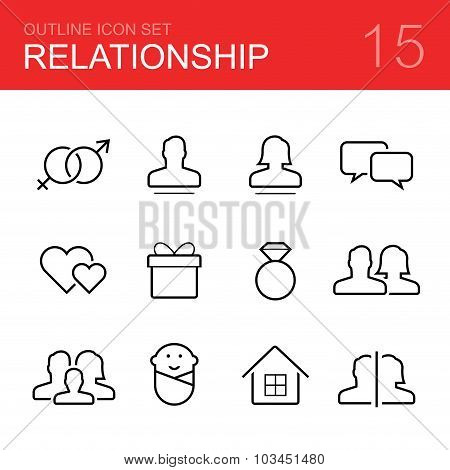 Relationship vector outline icon set