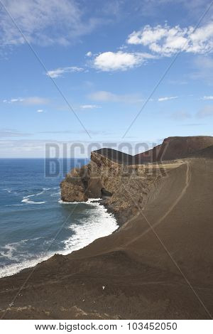 Azores Volcanic Coastline Landscape In Faial Island. Ponta Dos Capelinhos