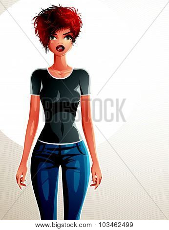 Sexy coquette white-skin woman full body portrait. Gorgeous Caucasian lady with stylish makeup