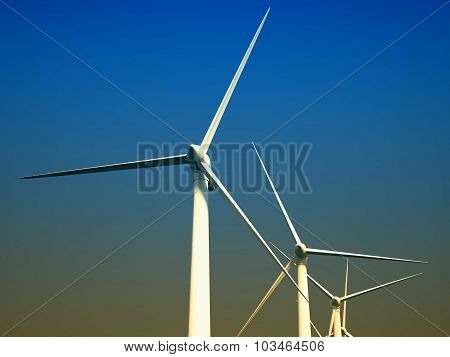 3D Wind Turbines Producing Energy In Sea