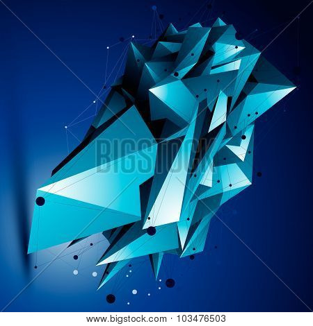 Blue contemporary technological misshapen construction, colorful abstract 3d background
