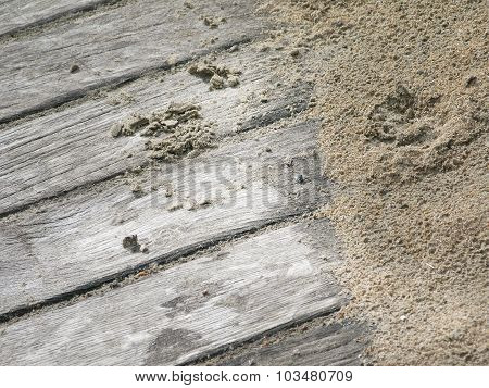 Rainy sandy boardwalk background